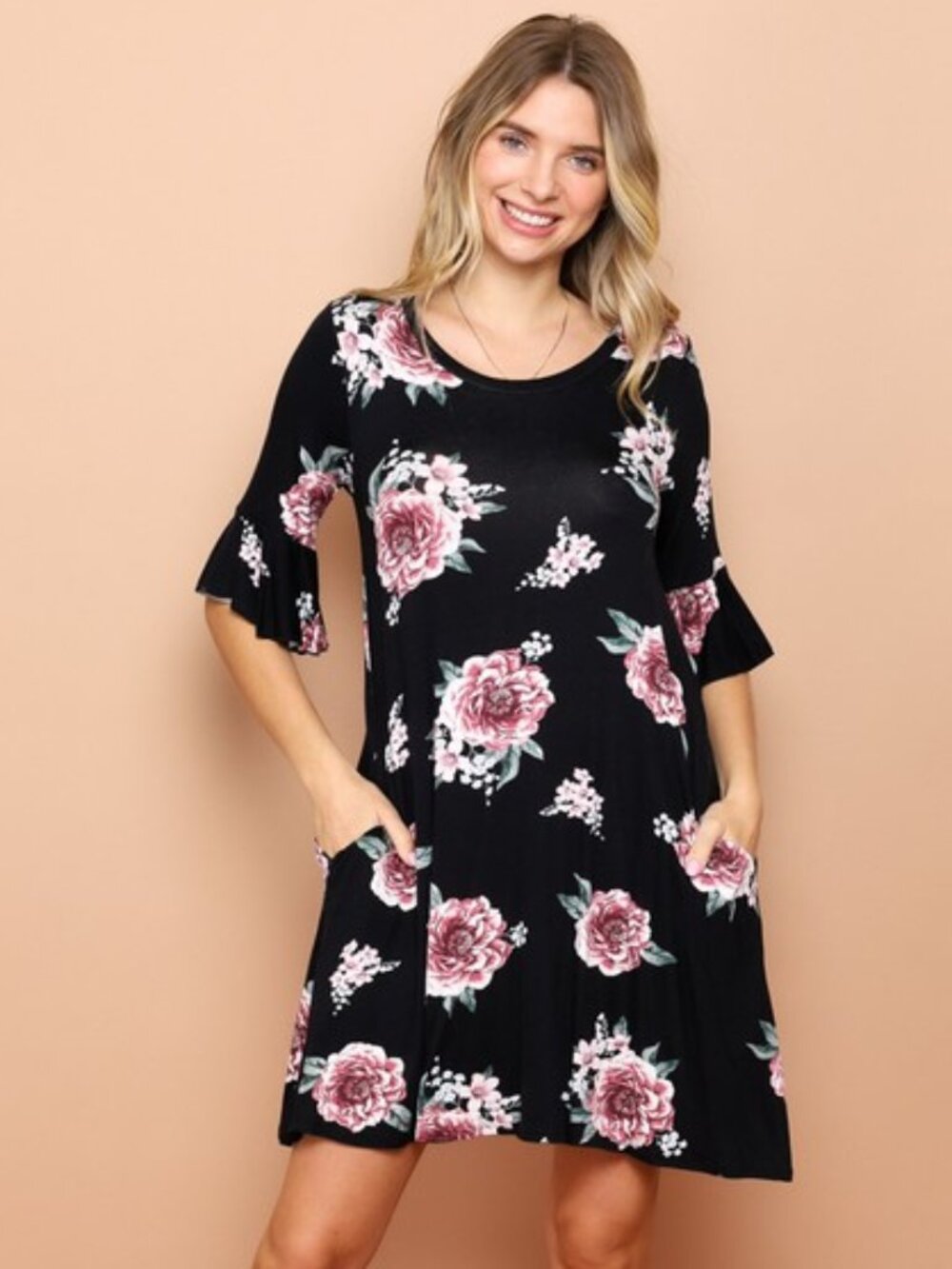 Floral Jersey Knit Swing Dress w/ Pockets | Made in USA | NWOT | S M L